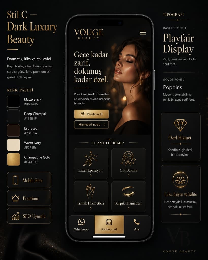 Minimalist mimari, şampanya altın tonları ve lüks salon atmosferi
